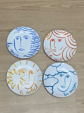 4PC. Set FRAGONARD White Had-Painted Ceramic ABIGAIL’S PABLO FACE PLATES
